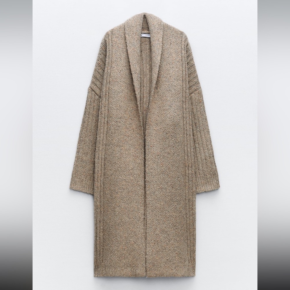 Zara chunky long knit cardigan coat, oversized